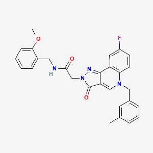 molecular formula C28H25FN4O3 B2574764 2-(8-fluoro-5-(3-methylbenzyl)-3-oxo-3,5-dihydro-2H-pyrazolo[4,3-c]quinolin-2-yl)-N-(2-methoxybenzyl)acetamide CAS No. 931329-25-8