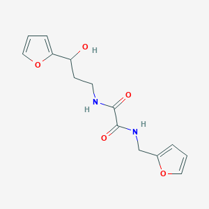 molecular formula C14H16N2O5 B2574770 N1-(3-(furan-2-yl)-3-hydroxypropyl)-N2-(furan-2-ylmethyl)oxalamide CAS No. 1704982-99-9