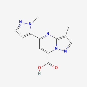 molecular formula C12H11N5O2 B2574776 3-Methyl-5-(1-methyl-1H-pyrazol-5-yl)pyrazolo[1,5-a]pyrimidine-7-carboxylic acid CAS No. 1443279-58-0