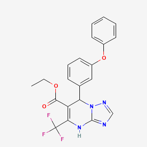 molecular formula C21H17F3N4O3 B2574793 Ethyl 7-(3-phenoxyphenyl)-5-(trifluoromethyl)-4,7-dihydro-[1,2,4]triazolo[1,5-a]pyrimidine-6-carboxylate CAS No. 879934-92-6