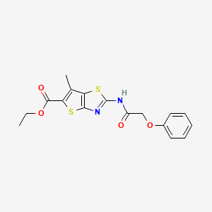 molecular formula C17H16N2O4S2 B2574814 6-甲基-2-(2-苯氧基乙酰胺基)噻吩并[2,3-d]噻唑-5-羧酸乙酯 CAS No. 681162-21-0