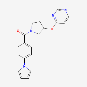 molecular formula C19H18N4O2 B2574817 (4-(1H-pyrrol-1-yl)phenyl)(3-(pyrimidin-4-yloxy)pyrrolidin-1-yl)methanone CAS No. 2034579-74-1