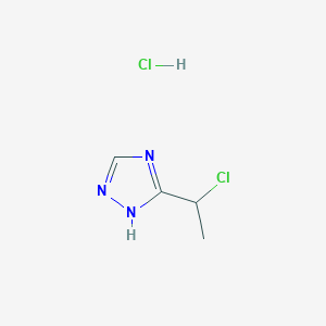 molecular formula C4H7Cl2N3 B2574821 3-(1-Chloroethyl)-4H-1,2,4-triazole hydrochloride CAS No. 2173997-23-2