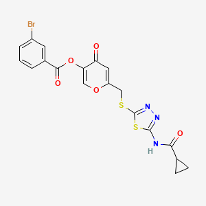 molecular formula C19H14BrN3O5S2 B2574826 6-(((5-(cyclopropanecarboxamido)-1,3,4-thiadiazol-2-yl)thio)methyl)-4-oxo-4H-pyran-3-yl 3-bromobenzoate CAS No. 877651-25-7