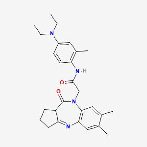 molecular formula C27H34N4O2 B2574827 N-[4-(二乙氨基)-2-甲基苯基]-2-(6,7-二甲基-10-氧代-2,3,10,10a-四氢苯并[b]环戊[e][1,4]二氮杂卓-9(1H)-基)乙酰胺 CAS No. 1189721-60-5