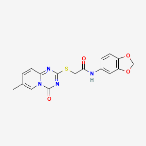 molecular formula C17H14N4O4S B2574830 N-(1,3-benzodioxol-5-yl)-2-(7-methyl-4-oxopyrido[1,2-a][1,3,5]triazin-2-yl)sulfanylacetamide CAS No. 896320-04-0
