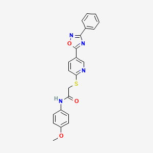 molecular formula C22H18N4O3S B2574839 N-(4-甲氧基苯基)-2-((5-(3-苯基-1,2,4-恶二唑-5-基)吡啶-2-基)硫代)乙酰胺 CAS No. 1251622-82-8