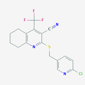 molecular formula C17H13ClF3N3S B2574841 2-{[(6-Chloropyridin-3-yl)methyl]sulfanyl}-4-(trifluoromethyl)-5,6,7,8-tetrahydroquinoline-3-carbonitrile CAS No. 889947-49-3