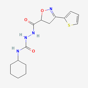 molecular formula C15H20N4O3S B2574888 N-环己基-2-{[3-(2-噻吩基)-4,5-二氢-5-异恶唑基]羰基}-1-肼基甲酰胺 CAS No. 478259-20-0