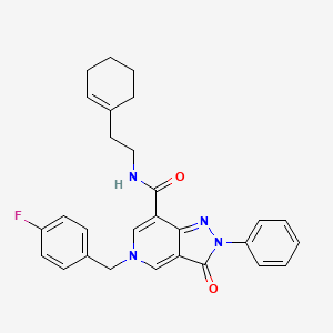 molecular formula C28H27FN4O2 B2574889 N-(2-cyclohex-1-en-1-ylethyl)-5-(4-fluorobenzyl)-3-oxo-2-phenyl-3,5-dihydro-2H-pyrazolo[4,3-c]pyridine-7-carboxamide CAS No. 921876-73-5