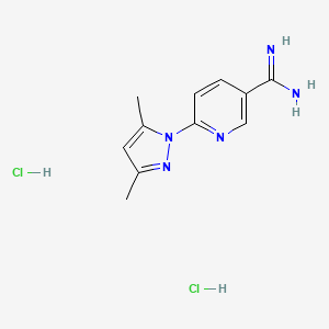 molecular formula C11H15Cl2N5 B2574893 6-(3,5-dimethyl-1H-pyrazol-1-yl)pyridine-3-carboximidamide dihydrochloride CAS No. 1221723-63-2