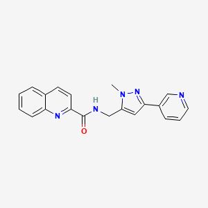 molecular formula C20H17N5O B2574900 N-((1-methyl-3-(pyridin-3-yl)-1H-pyrazol-5-yl)methyl)quinoline-2-carboxamide CAS No. 2034325-97-6