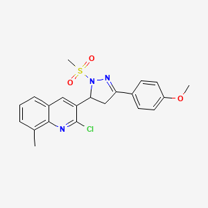 molecular formula C21H20ClN3O3S B2574901 2-chloro-3-(3-(4-methoxyphenyl)-1-(methylsulfonyl)-4,5-dihydro-1H-pyrazol-5-yl)-8-methylquinoline CAS No. 442650-01-3