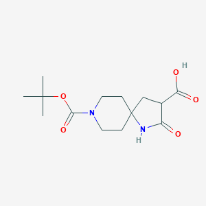 molecular formula C14H22N2O5 B2574903 8-[(叔丁氧羰基)羰基]-2-氧代-1,8-二氮杂螺[4.5]癸烷-3-羧酸 CAS No. 1160246-82-1