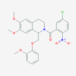 molecular formula C26H25ClN2O7 B2574906 (5-氯-2-硝基苯基)(6,7-二甲氧基-1-((2-甲氧基苯氧基)甲基)-3,4-二氢异喹啉-2(1H)-基)甲酮 CAS No. 486451-30-3