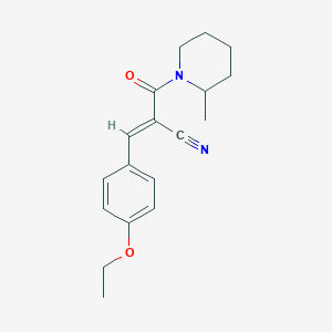 molecular formula C18H22N2O2 B2574914 (E)-3-(4-Ethoxyphenyl)-2-(2-methylpiperidine-1-carbonyl)prop-2-enenitrile CAS No. 2305572-68-1