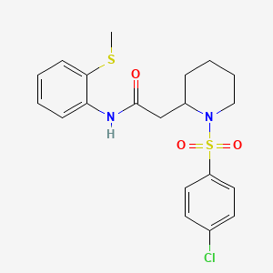 molecular formula C20H23ClN2O3S2 B2574927 2-(1-((4-chlorophenyl)sulfonyl)piperidin-2-yl)-N-(2-(methylthio)phenyl)acetamide CAS No. 941910-85-6