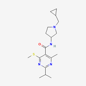 molecular formula C18H28N4OS B2574937 N-[1-(Cyclopropylmethyl)pyrrolidin-3-yl]-4-methyl-6-methylsulfanyl-2-propan-2-ylpyrimidine-5-carboxamide CAS No. 1436068-63-1