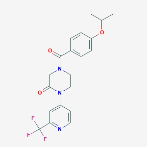molecular formula C20H20F3N3O3 B2574942 4-(4-Propan-2-yloxybenzoyl)-1-[2-(trifluoromethyl)pyridin-4-yl]piperazin-2-one CAS No. 2380144-62-5