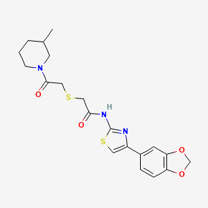 molecular formula C20H23N3O4S2 B2574948 N-(4-(benzo[d][1,3]dioxol-5-yl)thiazol-2-yl)-2-((2-(3-methylpiperidin-1-yl)-2-oxoethyl)thio)acetamide CAS No. 681225-10-5