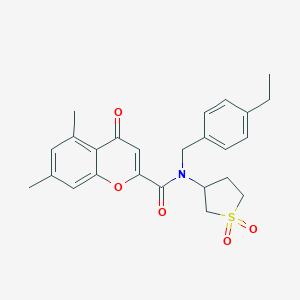 molecular formula C25H27NO5S B257499 N-(1,1-dioxidotetrahydro-3-thienyl)-N-(4-ethylbenzyl)-5,7-dimethyl-4-oxo-4H-chromene-2-carboxamide 