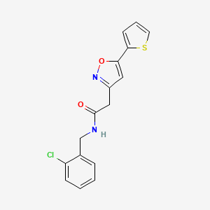 molecular formula C16H13ClN2O2S B2574997 N-(2-chlorobenzyl)-2-(5-(thiophen-2-yl)isoxazol-3-yl)acetamide CAS No. 946316-65-0