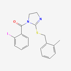 molecular formula C18H17IN2OS B2575000 (2-碘苯基)-[2-[(2-甲基苯基)甲硫基]-4,5-二氢咪唑-1-基]甲苯酮 CAS No. 862826-86-6