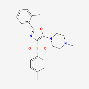 molecular formula C22H25N3O3S B2575001 5-(4-甲基哌嗪-1-基)-2-(邻甲苯基)-4-甲苯磺酰氧唑 CAS No. 862741-12-6