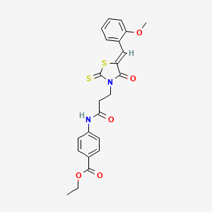 molecular formula C23H22N2O5S2 B2575003 (Z)-4-(3-(5-(2-甲氧基亚苄基)-4-氧代-2-硫代噻唑烷-3-基)丙酰氨基)苯甲酸乙酯 CAS No. 300827-12-7