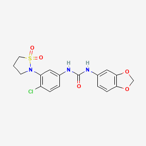 molecular formula C17H16ClN3O5S B2575015 1-(Benzo[d][1,3]dioxol-5-yl)-3-(4-chloro-3-(1,1-dioxidoisothiazolidin-2-yl)phenyl)urea CAS No. 1203340-59-3
