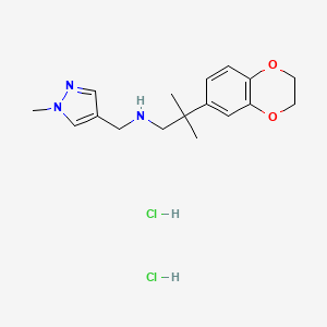 molecular formula C17H25Cl2N3O2 B2575021 2-(2,3-二氢-1,4-苯并二恶杂环-6-基)-2-甲基-N-[(1-甲基吡唑-4-基)甲基]丙-1-胺；二盐酸盐 CAS No. 2418650-77-6