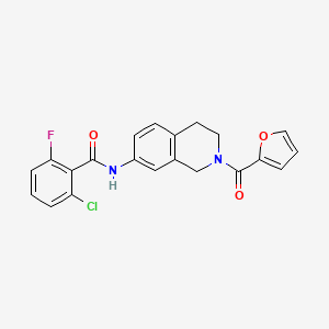 molecular formula C21H16ClFN2O3 B2575023 2-chloro-6-fluoro-N-(2-(furan-2-carbonyl)-1,2,3,4-tetrahydroisoquinolin-7-yl)benzamide CAS No. 955685-05-9