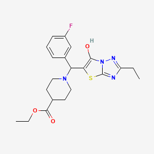molecular formula C21H25FN4O3S B2575025 Ethyl 1-((2-ethyl-6-hydroxythiazolo[3,2-b][1,2,4]triazol-5-yl)(3-fluorophenyl)methyl)piperidine-4-carboxylate CAS No. 898344-82-6
