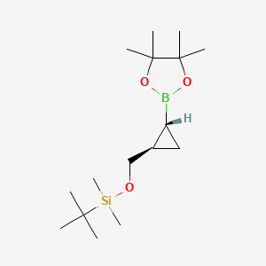 molecular formula C16H33BO3Si B2575031 Tert-butyl-dimethyl-[[(1R,2R)-2-(4,4,5,5-tetramethyl-1,3,2-dioxaborolan-2-yl)cyclopropyl]methoxy]silane CAS No. 1424376-24-8