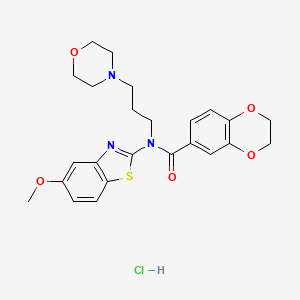 molecular formula C24H28ClN3O5S B2575045 盐酸N-(5-甲氧基苯并[d]噻唑-2-基)-N-(3-吗啉丙基)-2,3-二氢苯并[b][1,4]二氧杂环-6-甲酰胺 CAS No. 1216779-36-0