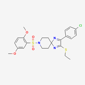 molecular formula C23H26ClN3O4S2 B2575052 2-(4-Chlorophenyl)-8-((2,5-dimethoxyphenyl)sulfonyl)-3-(ethylthio)-1,4,8-triazaspiro[4.5]deca-1,3-diene CAS No. 894927-48-1