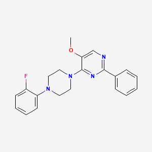 molecular formula C21H21FN4O B2575091 4-[4-(2-氟苯基)哌嗪-1-基]-5-甲氧基-2-苯基嘧啶 CAS No. 477863-89-1