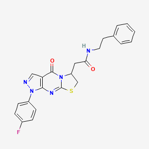 molecular formula C23H20FN5O2S B2575107 2-(1-(4-fluorophenyl)-4-oxo-1,4,6,7-tetrahydropyrazolo[3,4-d]thiazolo[3,2-a]pyrimidin-6-yl)-N-phenethylacetamide CAS No. 941935-13-3
