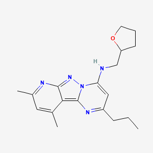 molecular formula C19H25N5O B2575110 8,10-二甲基-2-丙基-N-((四氢呋喃-2-基)甲基)吡啶并[2',3':3,4]吡唑并[1,5-a]嘧啶-4-胺 CAS No. 903206-75-7