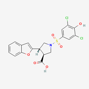 molecular formula C19H15Cl2NO6S B2575122 (3S,4S)-4-(1-苯并呋喃-2-基)-1-(3,5-二氯-4-羟苯基)磺酰基吡咯烷-3-羧酸 CAS No. 2416217-67-7