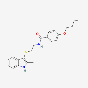molecular formula C22H26N2O2S B2575138 4-butoxy-N-(2-((2-methyl-1H-indol-3-yl)thio)ethyl)benzamide CAS No. 687574-98-7