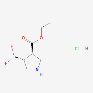 molecular formula C8H14ClF2NO2 B2575154 トランス-4-(ジフルオロメチル)ピロリジン-3-カルボン酸エチル塩酸塩 CAS No. 2102411-95-8