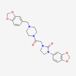 molecular formula C24H26N4O6 B2575157 1-(Benzo[d][1,3]dioxol-5-yl)-3-(2-(4-(benzo[d][1,3]dioxol-5-ylmethyl)piperazin-1-yl)-2-oxoethyl)imidazolidin-2-one CAS No. 1327299-44-4