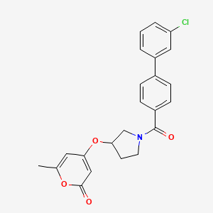 molecular formula C23H20ClNO4 B2575165 4-((1-(3'-chloro-[1,1'-biphenyl]-4-carbonyl)pyrrolidin-3-yl)oxy)-6-methyl-2H-pyran-2-one CAS No. 1795301-15-3