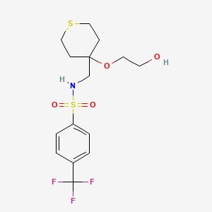 molecular formula C15H20F3NO4S2 B2575177 N-((4-(2-hydroxyethoxy)tetrahydro-2H-thiopyran-4-yl)methyl)-4-(trifluoromethyl)benzenesulfonamide CAS No. 2310153-49-0