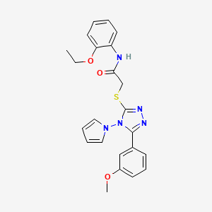 molecular formula C23H23N5O3S B2575180 N-(2-ethoxyphenyl)-2-{[5-(3-methoxyphenyl)-4-(1H-pyrrol-1-yl)-4H-1,2,4-triazol-3-yl]sulfanyl}acetamide CAS No. 896318-20-0
