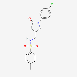 molecular formula C18H19ClN2O3S B2575185 N-((1-(4-chlorophenyl)-5-oxopyrrolidin-3-yl)methyl)-4-methylbenzenesulfonamide CAS No. 954714-31-9