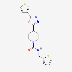 molecular formula C17H18N4O2S2 B2575186 N-(噻吩-2-基甲基)-4-(5-(噻吩-3-基)-1,3,4-恶二唑-2-基)哌啶-1-甲酰胺 CAS No. 1448067-18-2