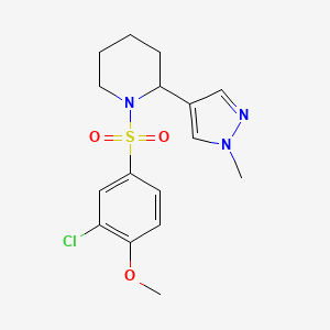 molecular formula C16H20ClN3O3S B2575205 1-((3-氯-4-甲氧基苯基)磺酰基)-2-(1-甲基-1H-吡唑-4-基)哌啶 CAS No. 2034304-53-3