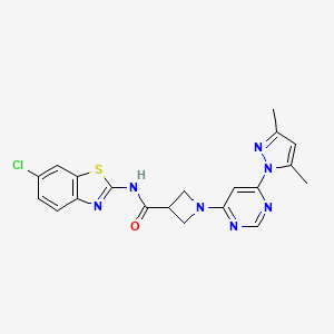 molecular formula C20H18ClN7OS B2575217 N-(6-氯苯并[d]噻唑-2-基)-1-(6-(3,5-二甲基-1H-吡唑-1-基)嘧啶-4-基)氮杂环丁烷-3-甲酰胺 CAS No. 2034473-80-6